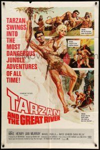 9f860 TARZAN & THE GREAT RIVER 1sh '67 art of Mike Henry in the title role w/sexy Diana Millay!