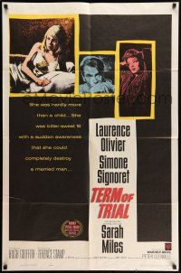 9f867 TERM OF TRIAL 1sh '62 teacher Laurence Olivier has an affair w/youngest girl in his class!