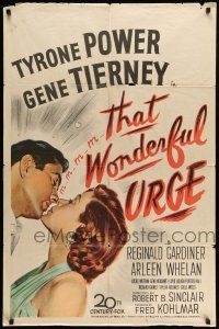 9f871 THAT WONDERFUL URGE 1sh '49 artwork of Tyrone Power about to kiss sexy Gene Tierney!