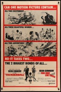9f888 THUNDERBALL/YOU ONLY LIVE TWICE 1sh '71 Sean Connery's two biggest James Bonds of all!
