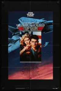 9f891 TOP GUN 1sh '86 great image of Tom Cruise & Kelly McGillis, Navy fighter jets!
