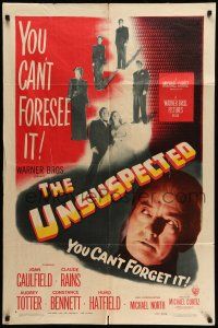 9f914 UNSUSPECTED 1sh '47 Joan Caulfield, Claude Rains, you can't forsee it, you can't forget it!