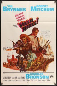 9f932 VILLA RIDES 1sh '68 art of Yul Brynner as Pancho & Robert Mitchum, Bronson, Sam Peckinpah!