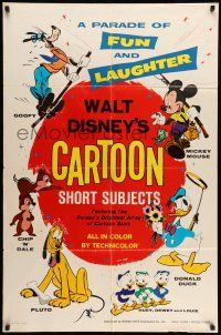 9f941 WALT DISNEY'S CARTOON SHORT SUBJECTS 1sh '65 Goofy, Mickey, Donald Duck, Pluto, Chip & Dale!