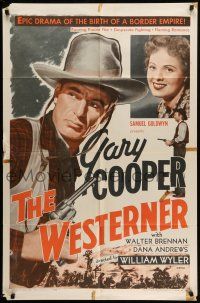 9f954 WESTERNER 1sh R54 William Wyler directed, Gary Cooper, Dana Andrews, Walter Brennan!