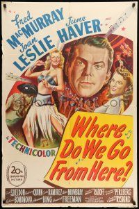 9f959 WHERE DO WE GO FROM HERE 1sh '45 Fred MacMurray, Joan Leslie & Haver in odd war fantasy!