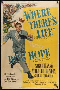 9f960 WHERE THERE'S LIFE style A 1sh '47 wacky art of Bob Hope being chased by angry mob!