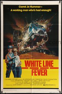 9f966 WHITE LINE FEVER style B 1sh '75 Jan-Michael Vincent, cool truck crash artwork!