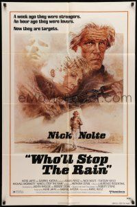 9f969 WHO'LL STOP THE RAIN 1sh '78 wonderful artwork of Nick Nolte & Tuesday Weld by Tom Jung!