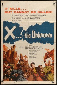 9f984 X THE UNKNOWN 1sh '57 spooky Hammer sci-fi, Dean Jagger, nothing can stop it!