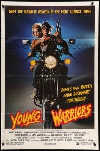 9f994 YOUNG WARRIORS 1sh '83 Ernest Borgnine, James Van Patten, biker & hot babe on cycle!