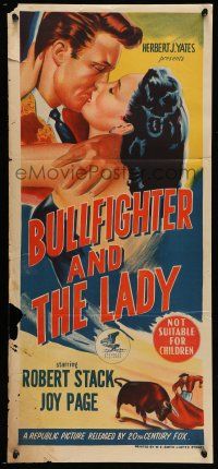 9g162 BULLFIGHTER & THE LADY Aust daybill '51 Boetticher, art of Robert Stack kissing Joy Page!