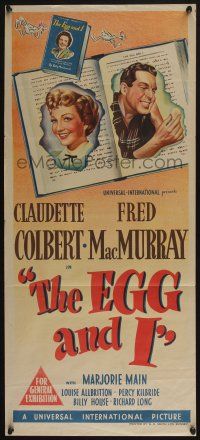 9g188 EGG & I Aust daybill '47 Claudette Colbert, MacMurray, first Ma & Pa Kettle, stone litho!