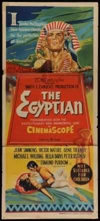 9g189 EGYPTIAN Aust daybill '54 Curtiz, art of Jean Simmons, Victor Mature & Gene Tierney!