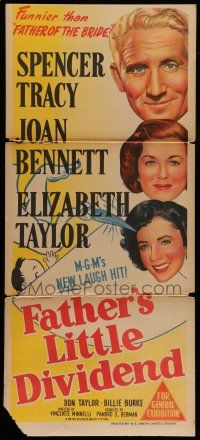 9g190 FATHER'S LITTLE DIVIDEND Aust daybill '51 art of Elizabeth Taylor,Spencer Tracy & Joan Bennett