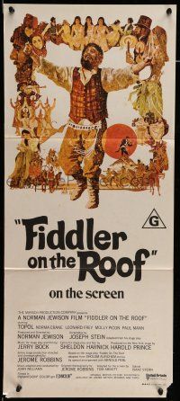 9g191 FIDDLER ON THE ROOF Aust daybill '71 cool artwork of Topol & cast by Ted CoConis!