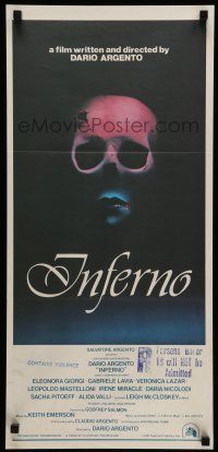 9g227 INFERNO Aust daybill '80 Dario Argento horror, cool skull & bleeding mouth artwork!