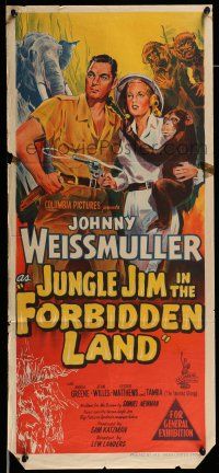 9g237 JUNGLE JIM IN THE FORBIDDEN LAND Aust daybill '51 Weissmuller, different art by Moseley!