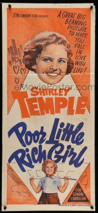 9g267 POOR LITTLE RICH GIRL Aust daybill R50s different stone litho of Shirley Temple & Faye!