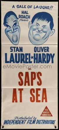 9g279 SAPS AT SEA Aust daybill R50s great wacky artwork of Stan Laurel & Oliver Hardy!