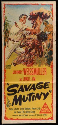 9g280 SAVAGE MUTINY Aust daybill '53 Moseley art of Johnny Weissmuller as Jungle Jim & Stevens!