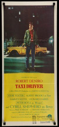 9g312 TAXI DRIVER Aust daybill '76 classic art of Robert De Niro by cab, directed by Scorsese!