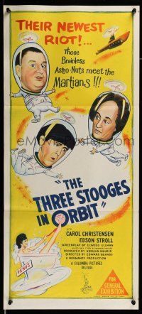 9g318 THREE STOOGES IN ORBIT Aust daybill '62 astro-nuts Moe, Larry & Curly-Joe meet the Martians!