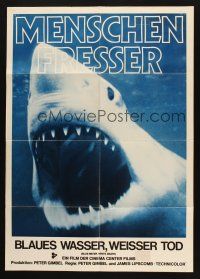 9g421 BLUE WATER, WHITE DEATH German '71 cool super close image of great white shark with open mouth