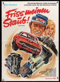 9g469 EAT MY DUST German '76 Ron Howard pops the clutch and tells the world, car chase art!