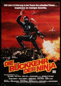9g569 REVENGE OF THE NINJA German '83 cool artwork of ninja throwing weapons in mid-air!