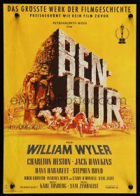 9g374 BEN-HUR German 12x19 '60 Charlton Heston, William Wyler classic epic, Meerwald chariot art!