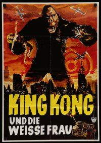 9g394 KING KONG German 19x27 R60s Fay Wray, Robert Armstrong, cool art of ape over city!