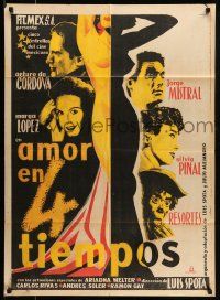 9g007 AMOR EN 4 TIEMPOS Mexican poster '55 Arturo de Cordova, Silvia Pinal, Resortes, sexy art!