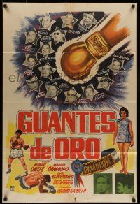 9g018 GUANTES DE ORO Mexican poster '61 Alvaro Ortiz, boxing artwork!