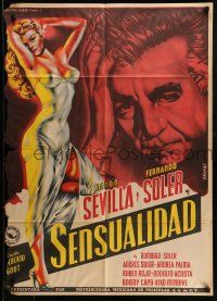 9g033 SENSUALIDAD Mexican poster '51 art of sexy Ninon Sevilla by Juan Antonio Vargas Ocampo!