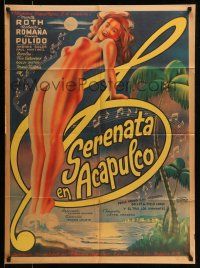 9g034 SERENATA EN ACAPULCO Mexican poster '51 wonderful Salinas art of sexy Marta Roth over beach!