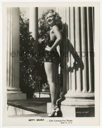 9h140 BETTY GRABLE 8x10.25 still '40s full-length portrait in sexy swimsuit standing by column!