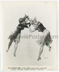 9h232 CITY WITHOUT MEN 8.25x10 still '42 great artwork of two girls pulling each other's hair!