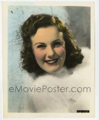 9h010 DEANNA DURBIN color 8x10.25 still '30s beautiful smiling portrait wearing a fuzzy sweater!