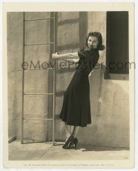 9h321 ELEANORE WHITNEY deluxe 8.25x10.25 still '37 modeling a navy cotton crepe dress by Edith Head!