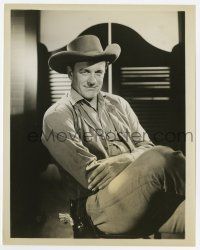 9h420 GUNSMOKE TV 8x10.25 still '60s cool seated portrait of cowboy star James Arness!