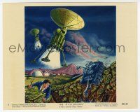 9h030 MYSTERIANS color 8x10 still #8 '59 art of satellites blasting off into space by Lt Col Rigg!