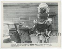 9h932 TOBOR THE GREAT 8x10.25 still '54 great image of man-made funky robot choking man by car!