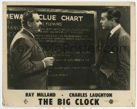 9h147 BIG CLOCK English FOH LC '48 Ray Milland goes over clues with Charles Laughton, film noir!
