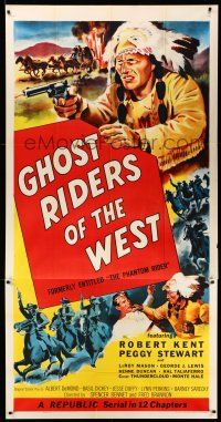 9j117 PHANTOM RIDER 3sh R54 Republic serial, art of Native American, Ghost Riders of the West!