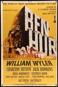 9j334 BEN-HUR 40x60 R69 Charlton Heston, William Wyler classic religious epic, cool chariot art!