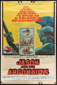 9j376 JASON & THE ARGONAUTS 40x60 '63 Ray Harryhausen, cool inset art and profile art of soldier!