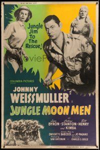 9j380 JUNGLE MOON MEN 40x60 '55 Johnny Weissmuller as himself with Jean Byron & Kimba the chimp!