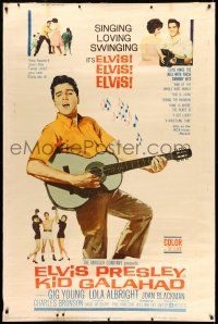 9j383 KID GALAHAD style Y 40x60 '62 art of Elvis Presley playing guitar, boxing, and romancing!