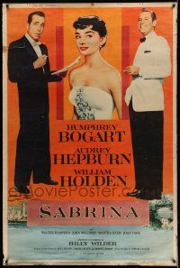 9j328 SABRINA style Z 40x60 '54 Audrey Hepburn between Humphrey Bogart & William Holden!